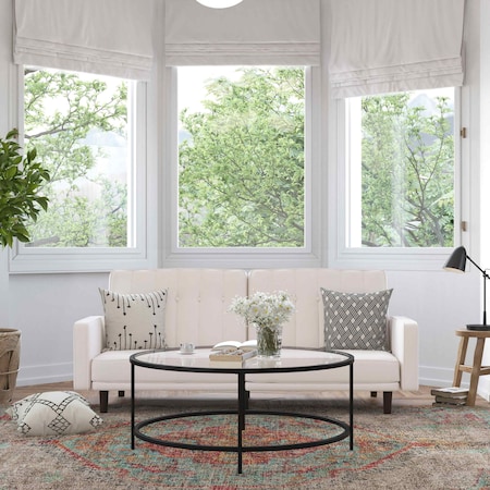 Flash Furniture Stone Faux Linen Split Back Futon Sofa-Wooden Legs HC-1060-STONE-GG